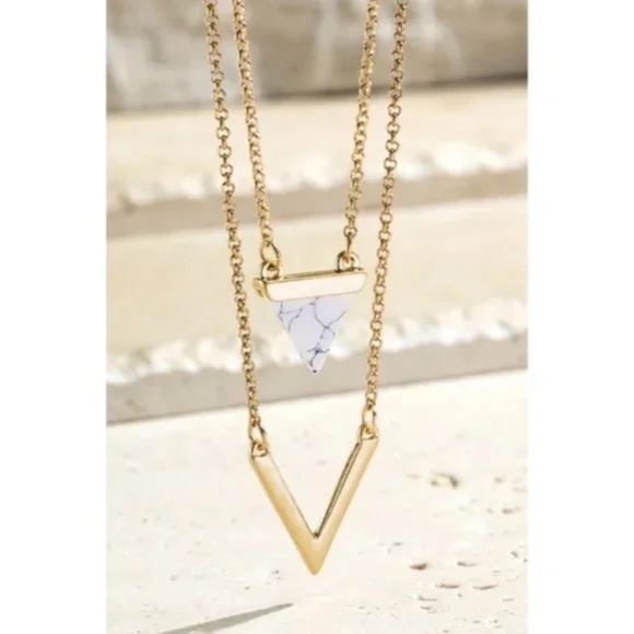 Jewelry - SOLD OUT Howlite White Gold Triangle Natural Stone Charm & Chevron Necklace